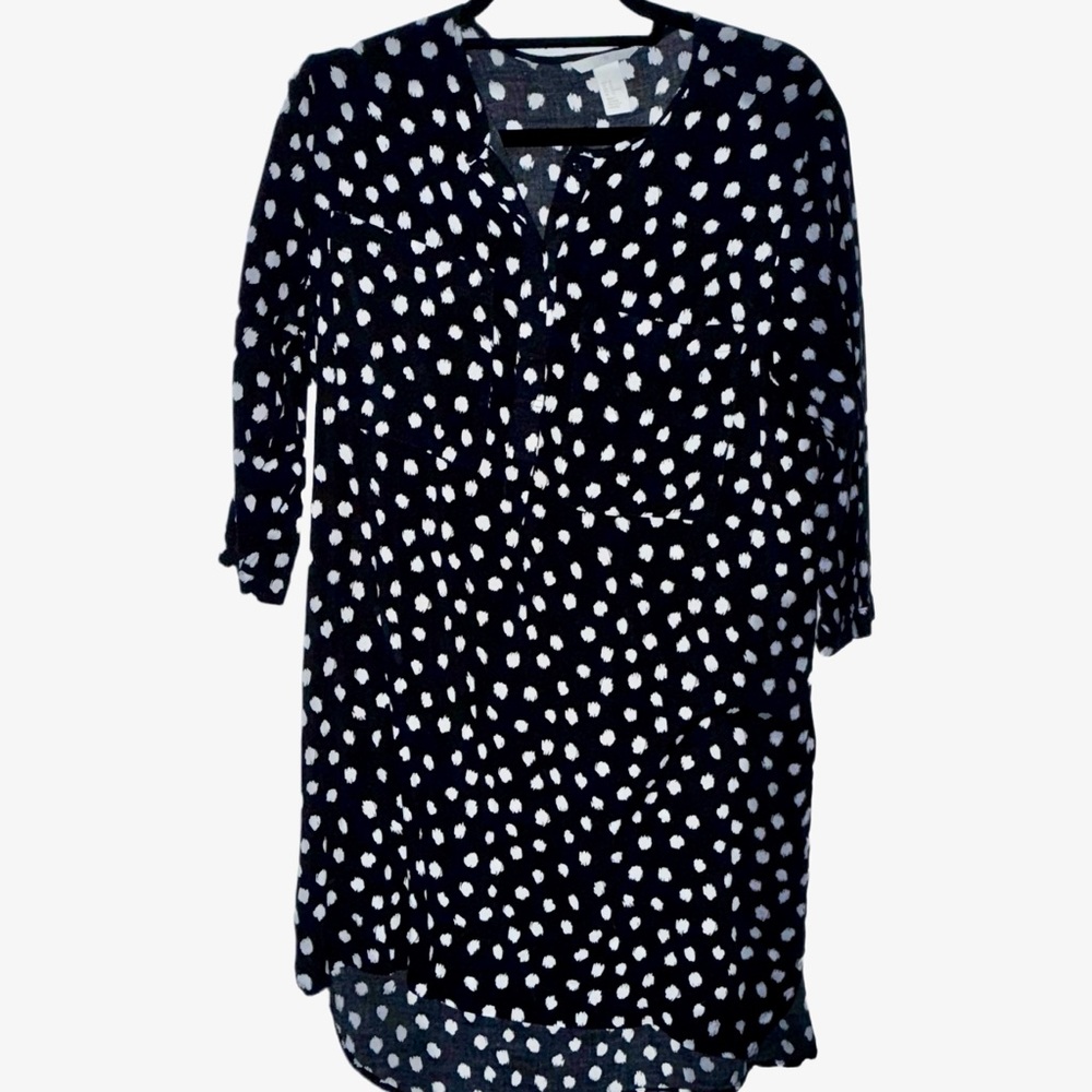H&M Black and White Polka Dot High-low Dress Sz 12